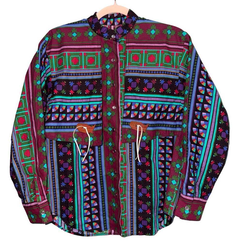 Handmade Southwestern Aztec print western pearl snap shirt - Picture 5 of 7